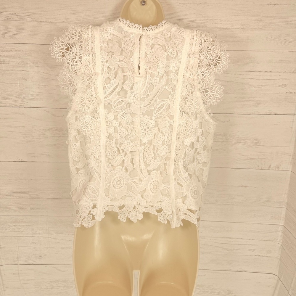 Lucy Paris White Lace Coquette Cottage Crop‎ Top Sleeveless L - Picture 3 of 12
